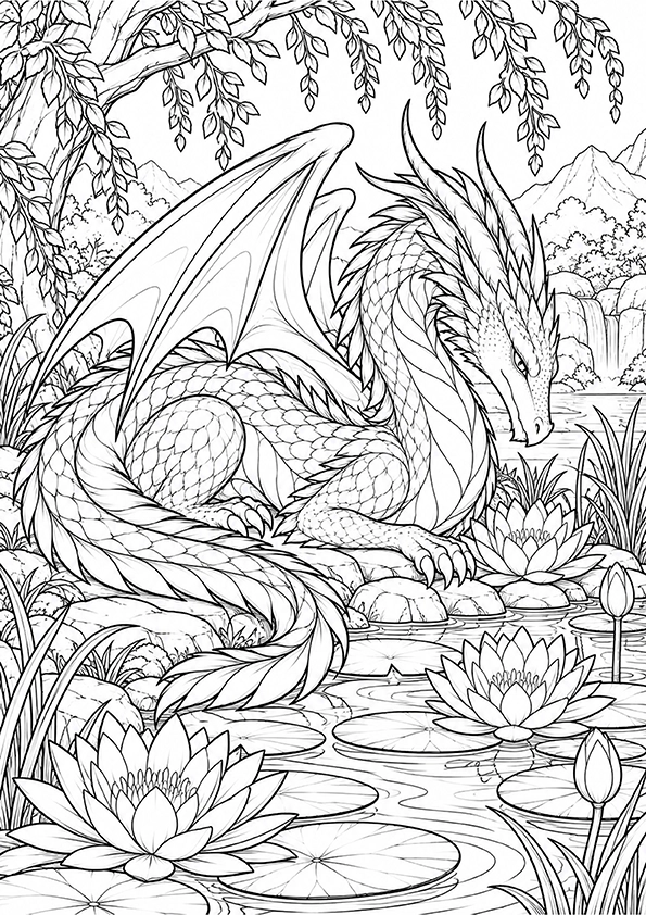 Water Lily Dragon coloring page