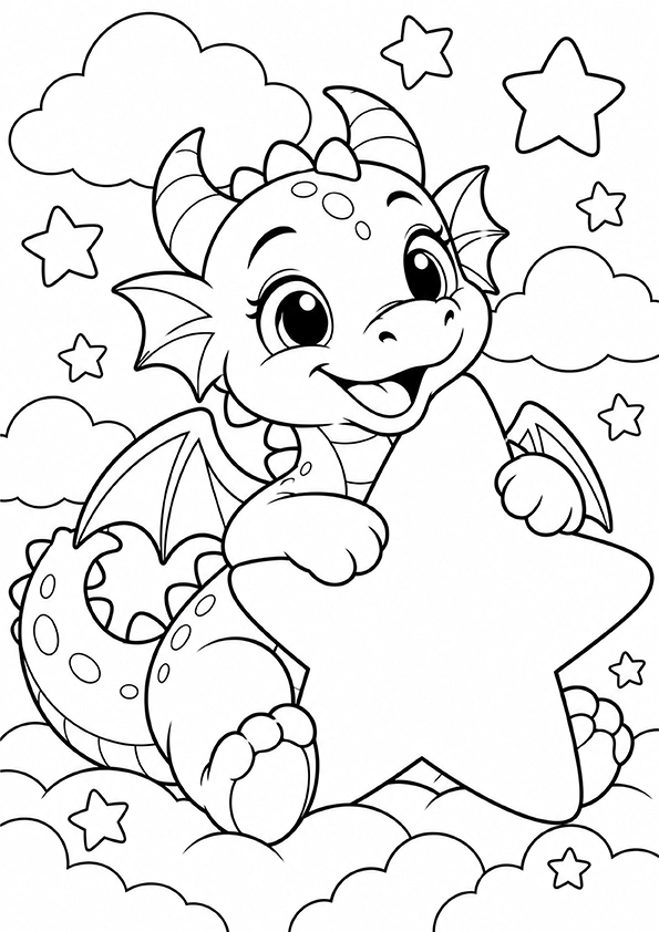 Dragon And A Big Star coloring page