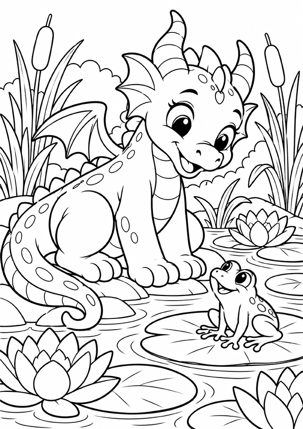 Dragon And A Friendly Frog coloring page