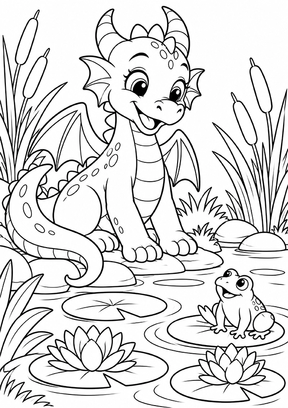 Dragon Beside A Pond coloring page