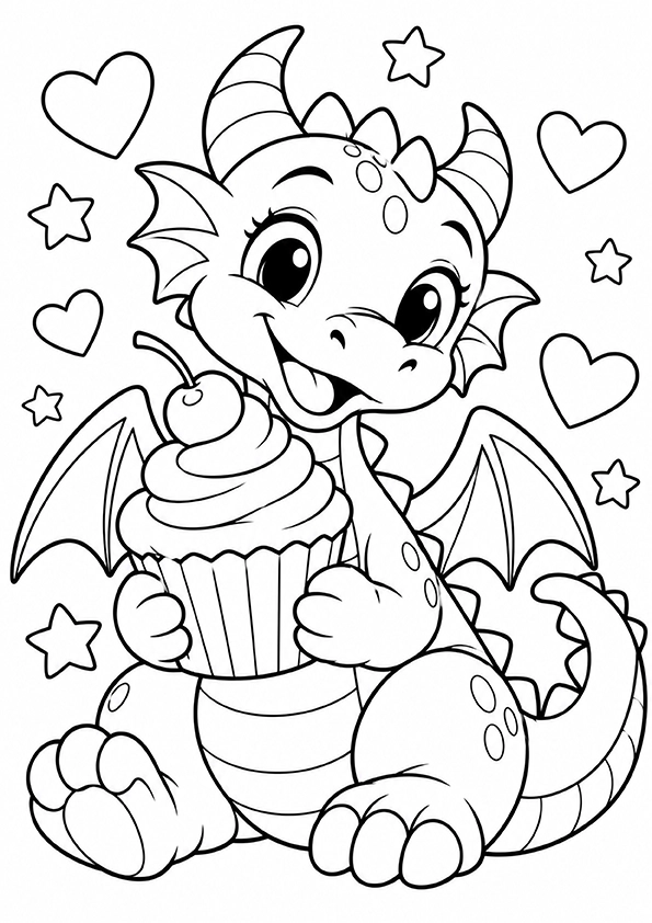 Dragon Eating A Cupcake coloring page