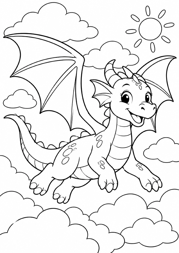 Dragon Flying Through Clouds coloring page