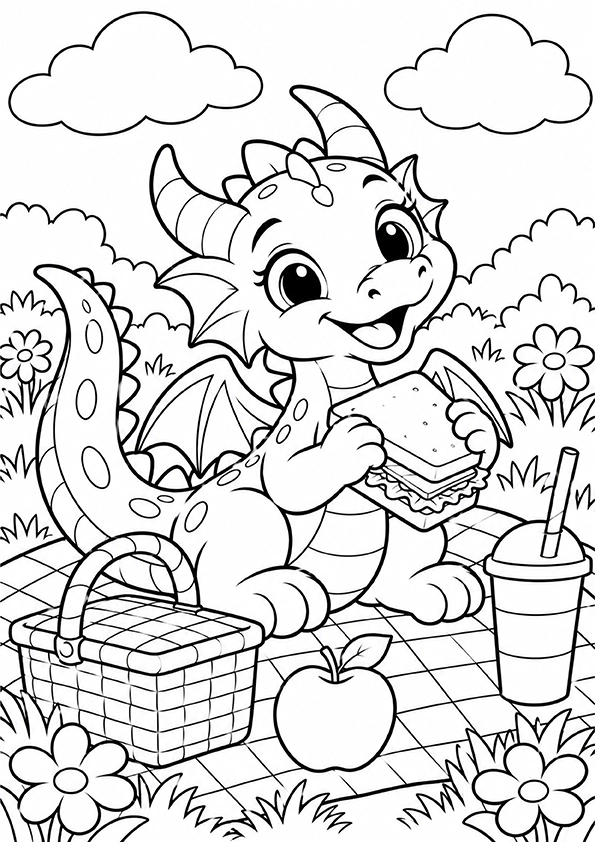 Dragon Having A Picnic coloring page