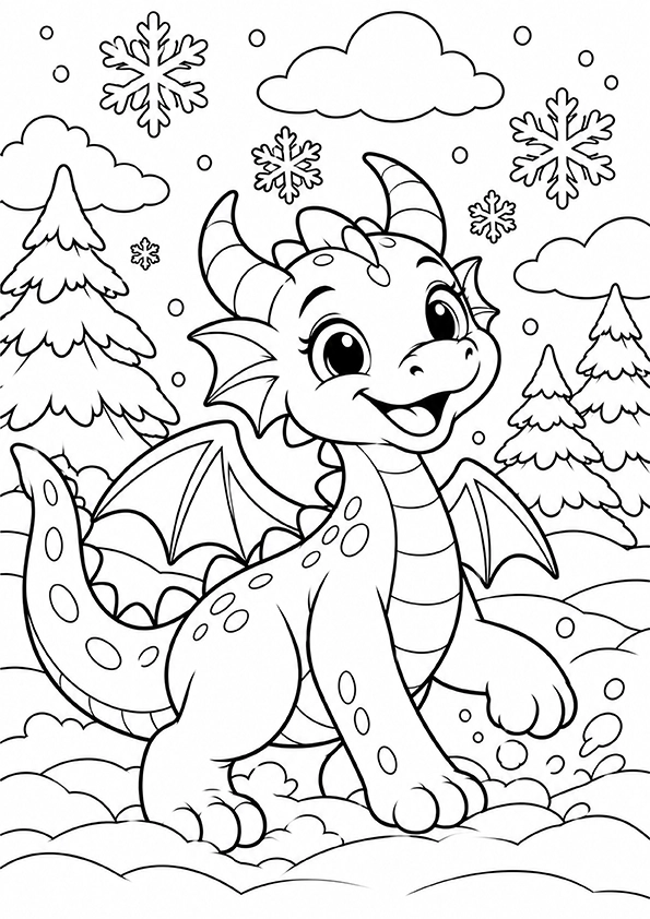 Dragon In The Snow coloring page
