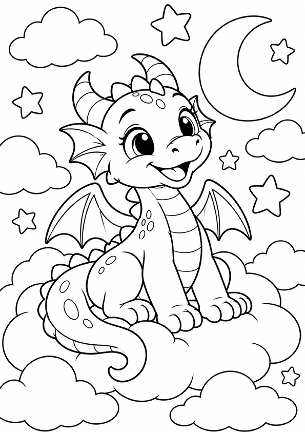 Dragon On A Cloud coloring page