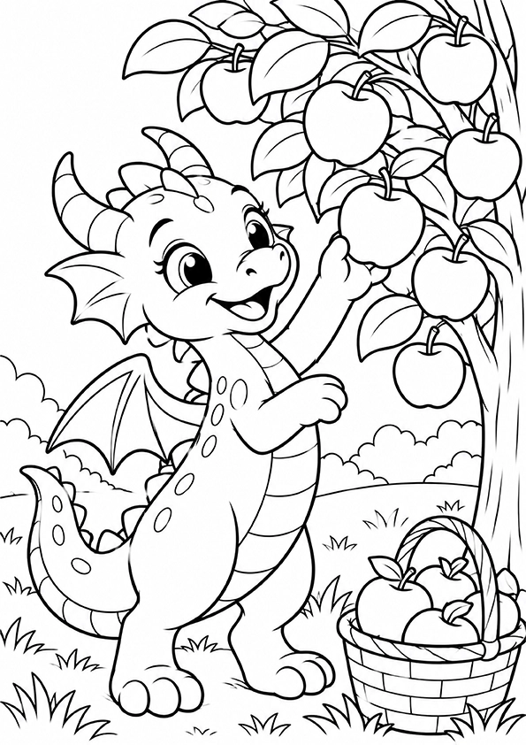 Dragon Picking Apples coloring page