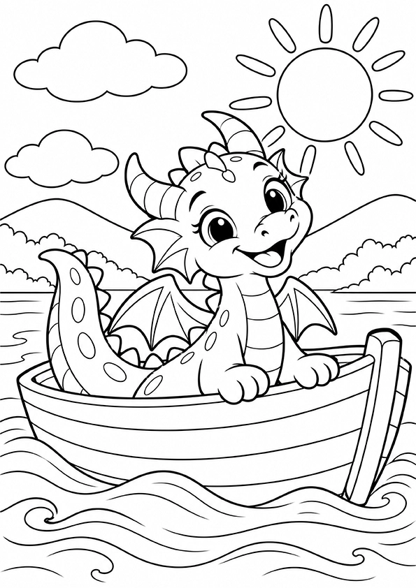 Dragon Riding A Little Boat coloring page