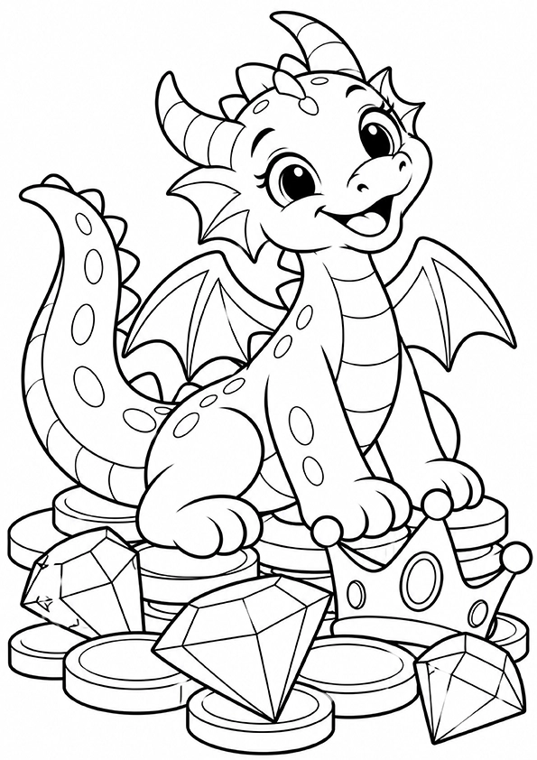Dragon Sitting On Treasure coloring page