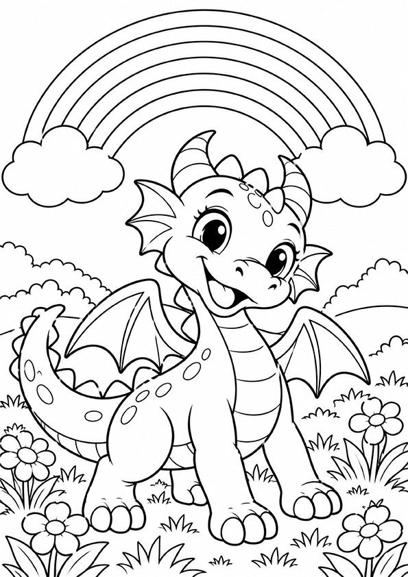 Dragon Under A Rainbow coloring page