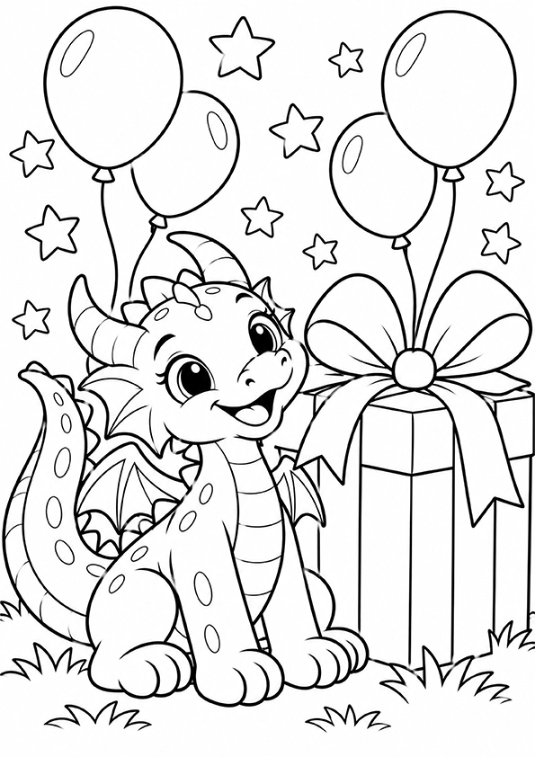 Dragon With A Big Present coloring page