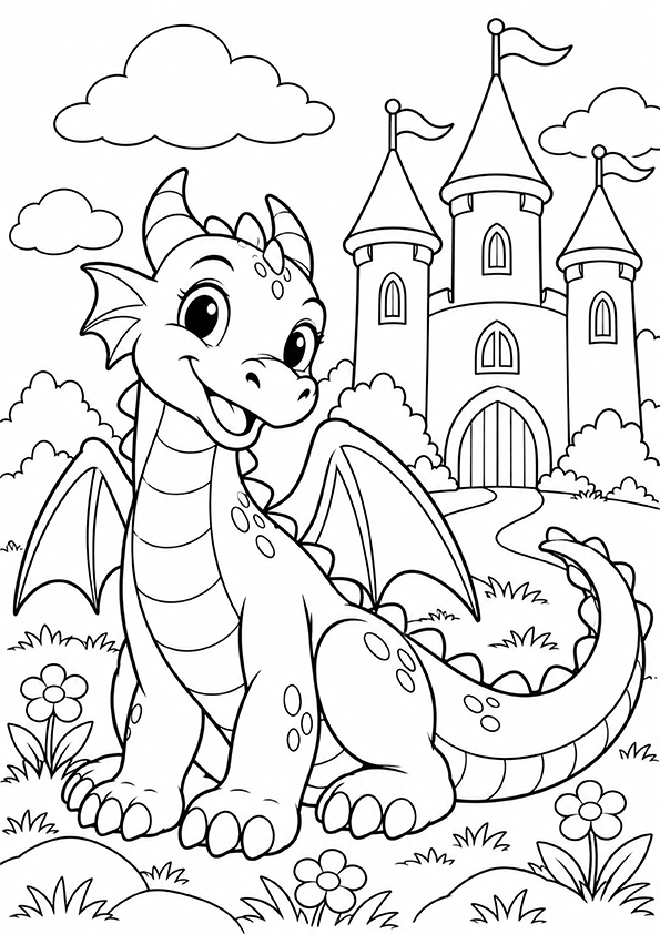 Dragon With A Castle coloring page