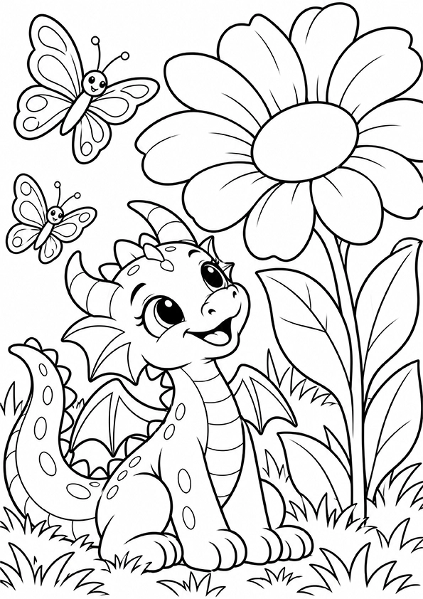 Dragon With A Giant Flower coloring page