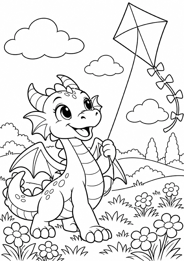 Dragon With A Kite coloring page