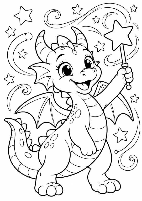 Dragon With A Magic Wand coloring page