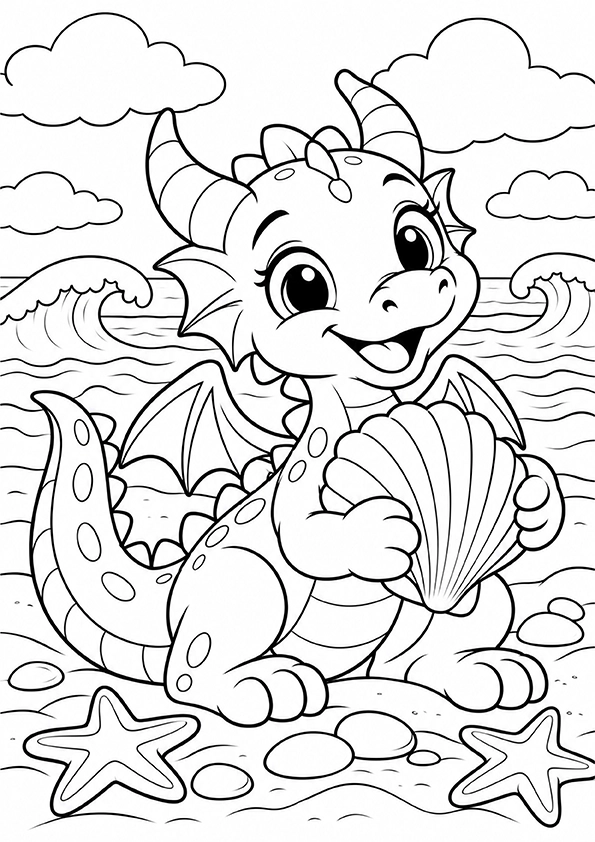 Dragon With A Seashell coloring page