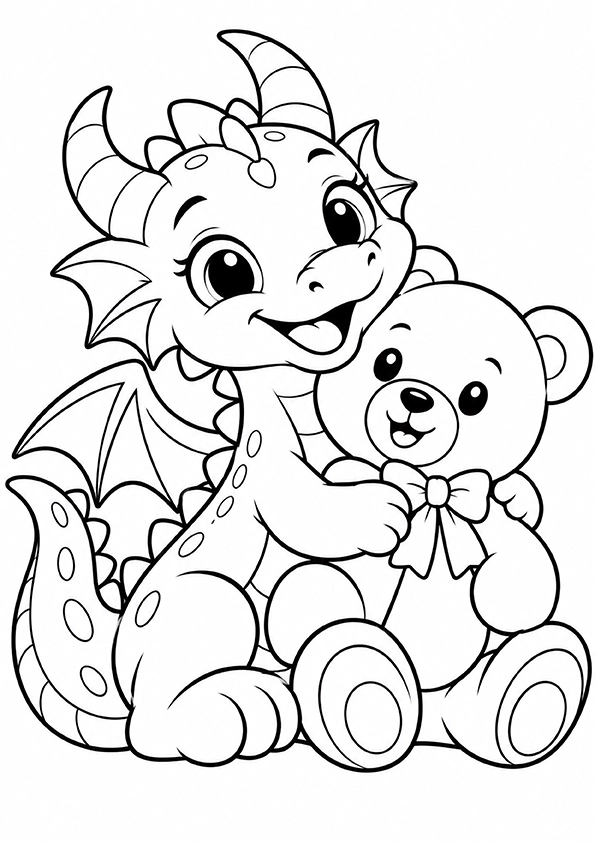 Dragon With A Teddy Bear coloring page
