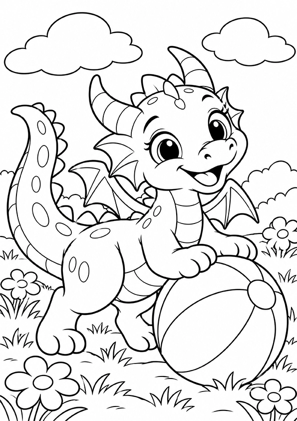 Dragon With A Toy Ball coloring page
