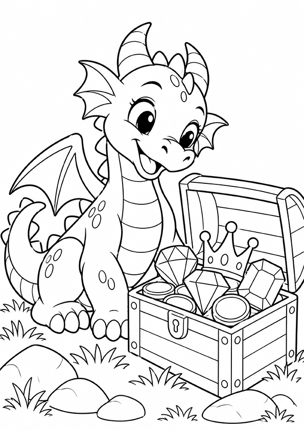 Dragon With A Treasure Chest coloring page