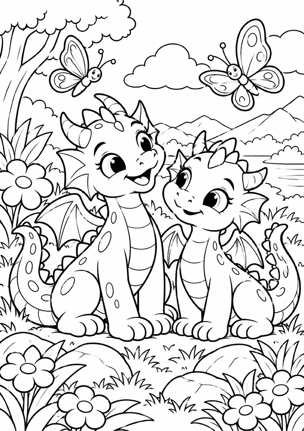 Two Baby Dragons coloring page
