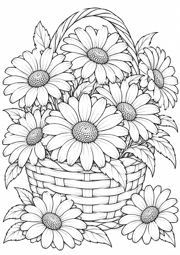 Daisies In A Basket coloring page