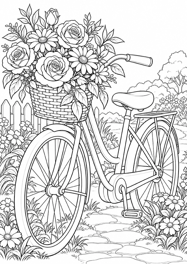 Flower Covered Bicycle coloring page
