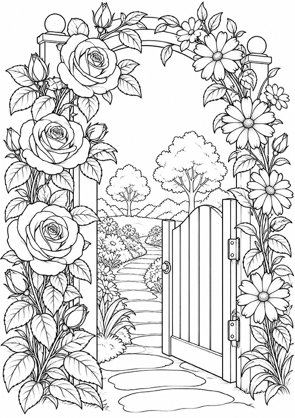 Flower Garden Gate coloring page