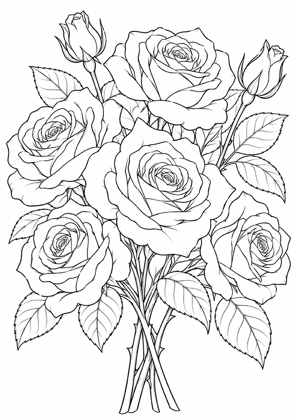 Garden Rose Bouquet coloring page