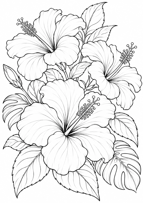 Hibiscus Flowers coloring page