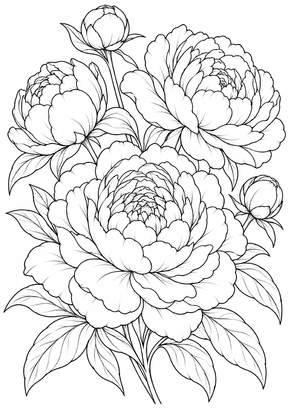 Peonies In Bloom coloring page