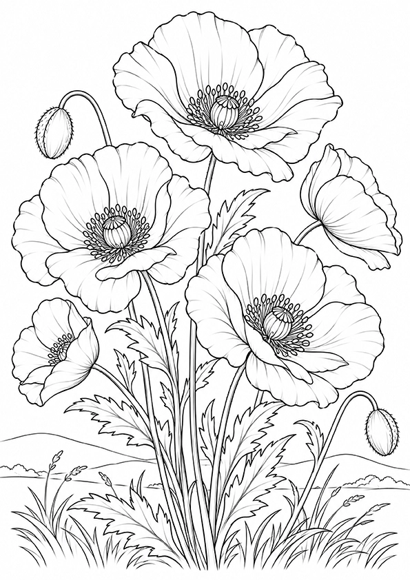 Poppies In The Field coloring page