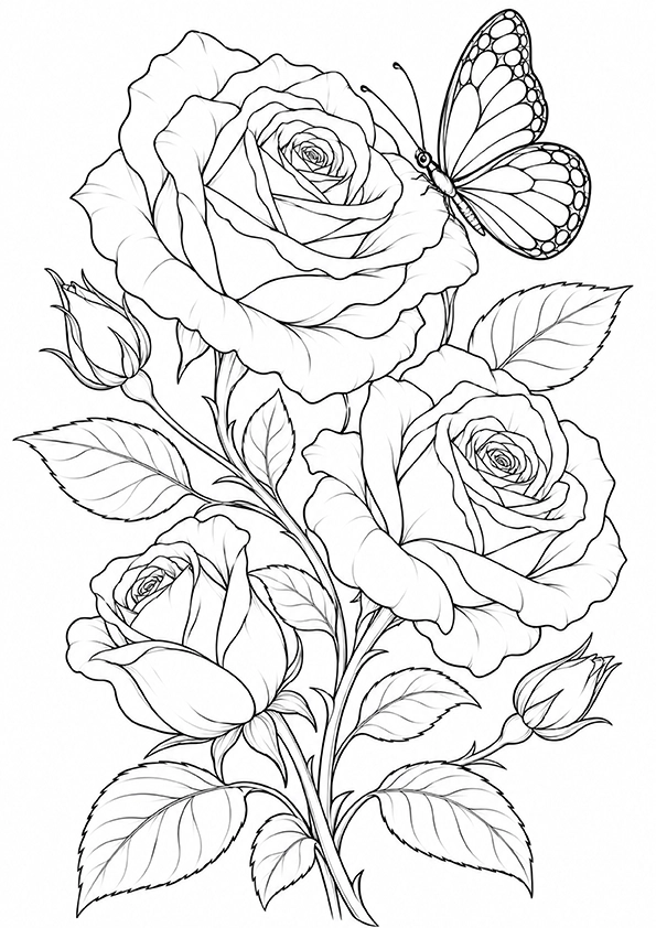 Roses And Butterfly coloring page
