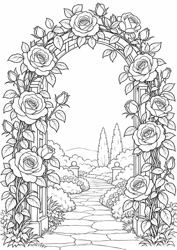 Roses Around A Garden Arch coloring page