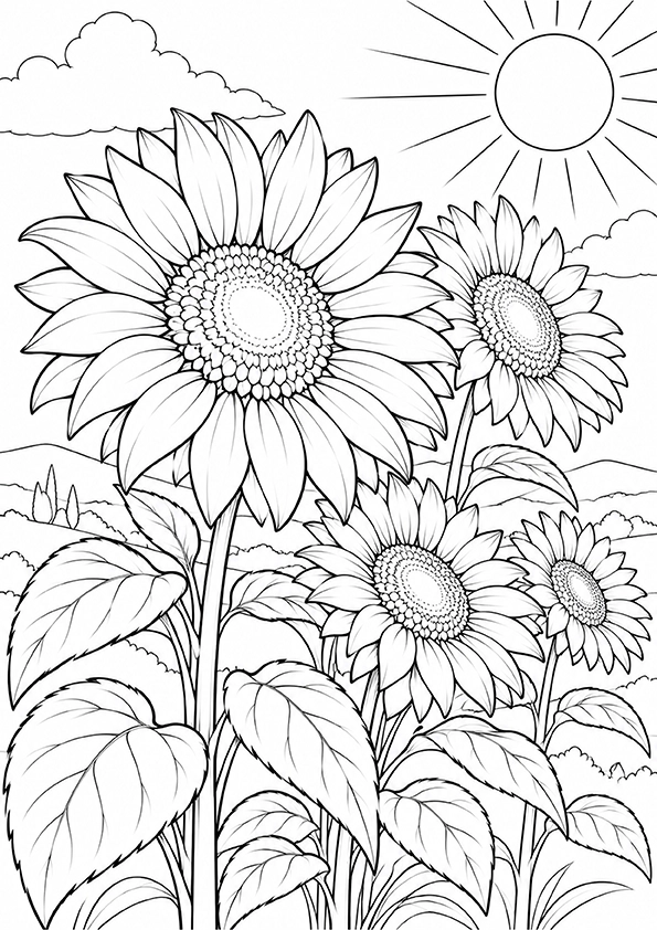 Sunflowers Beneath The Sun coloring page