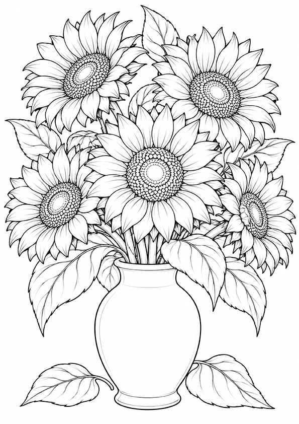 Sunflowers In A Vase coloring page