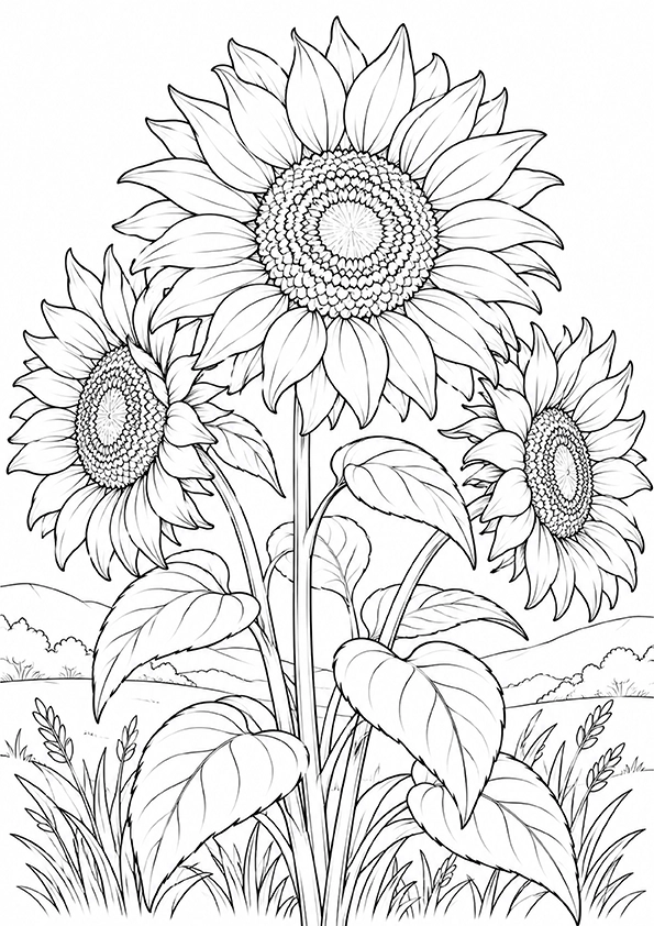 Sunflowers In The Meadow coloring page