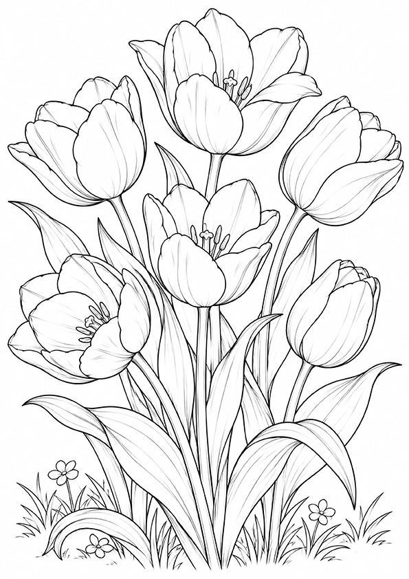 Tulips In Spring coloring page