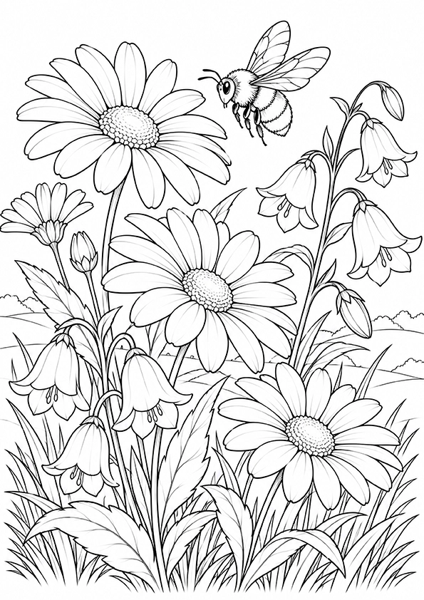 Wildflowers And Bumblebee coloring page