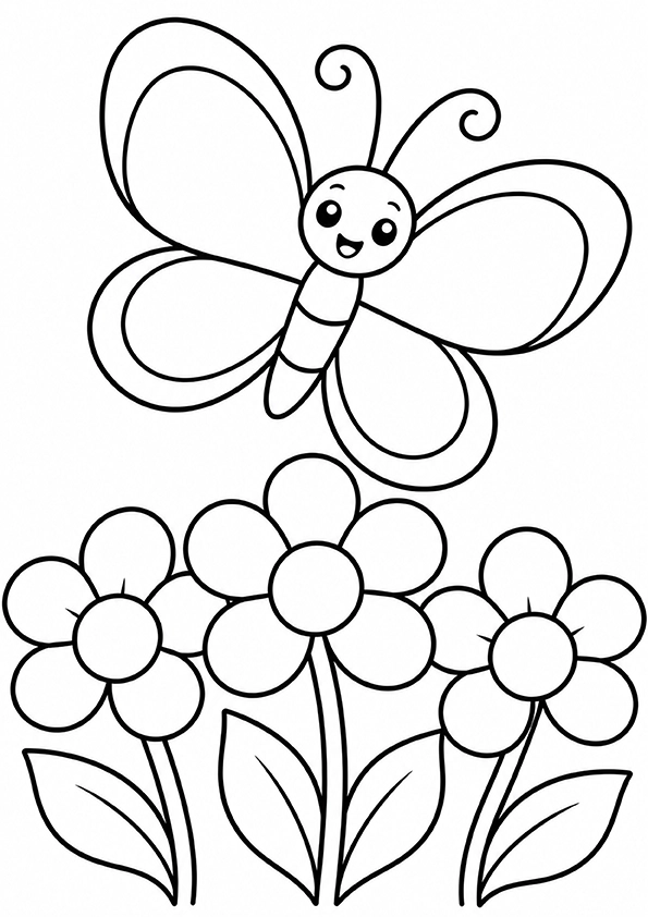 Butterfly Above Flowers coloring page