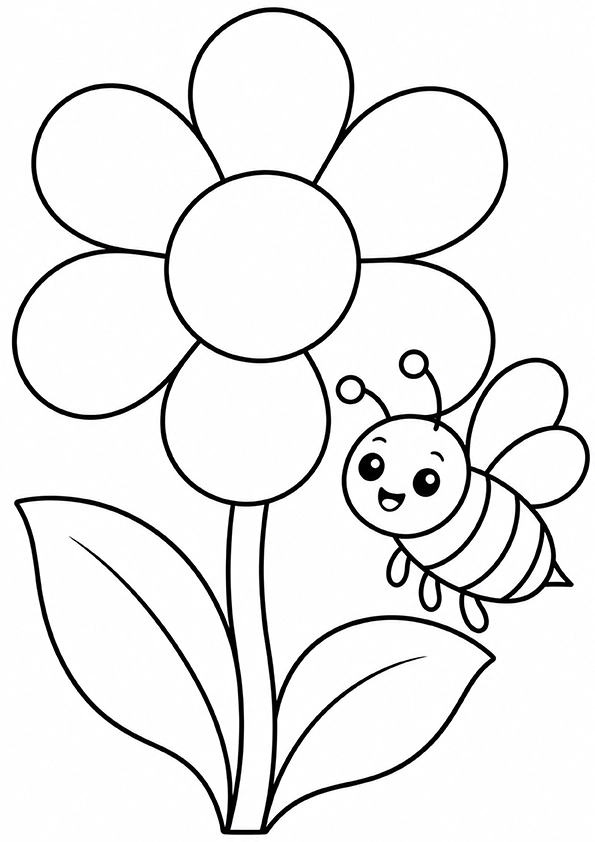 Flower And Cute Bee coloring page
