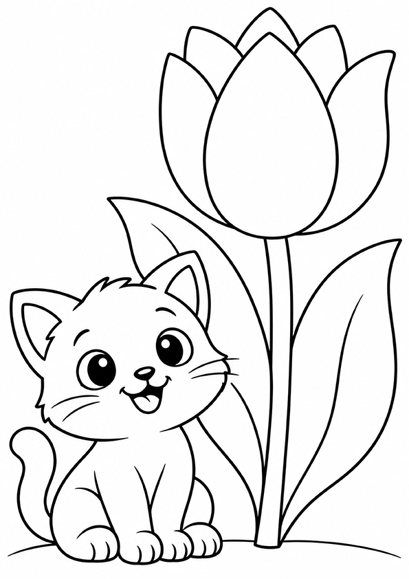 Flower And Kitten coloring page