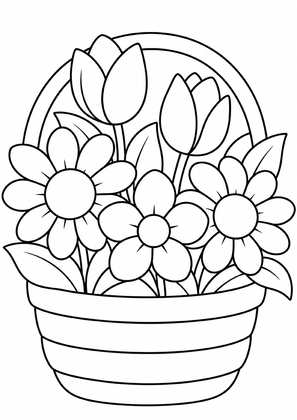 Basket filled with flowers and leaves