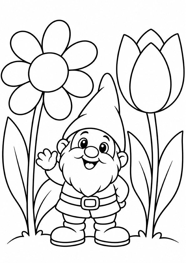 Flower Garden Gnome coloring page