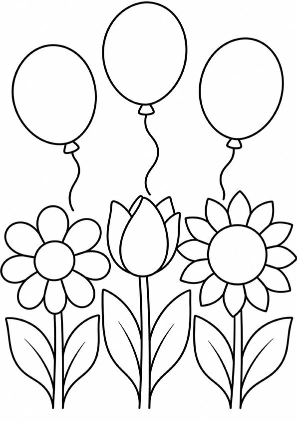 Flowers And Balloons coloring page