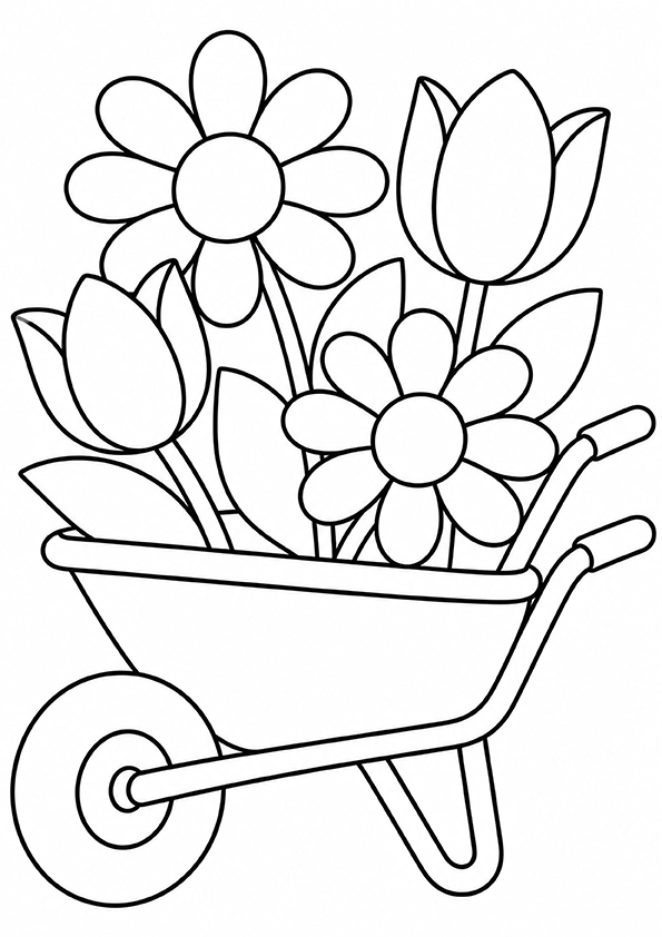 Flowers In A Wheelbarrow coloring page