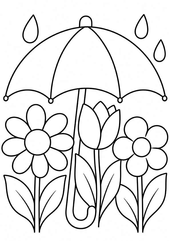 Flowers Under An Umbrella coloring page