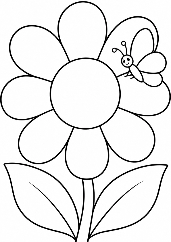 Giant Flower And Tiny Butterfly coloring page