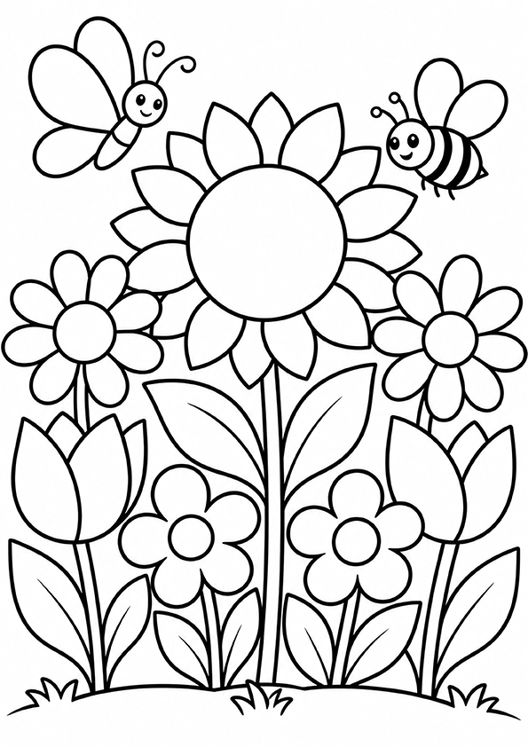 Happy Flower Garden coloring page