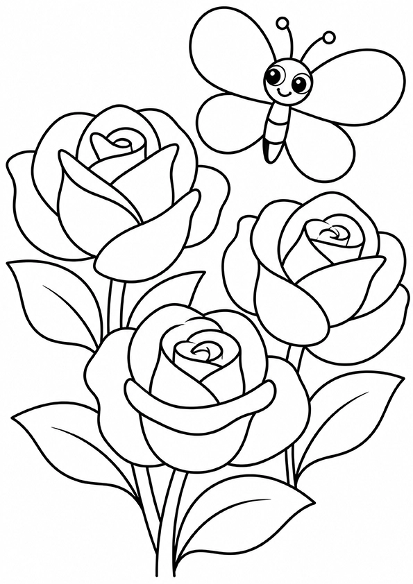 Roses And Butterfly coloring page
