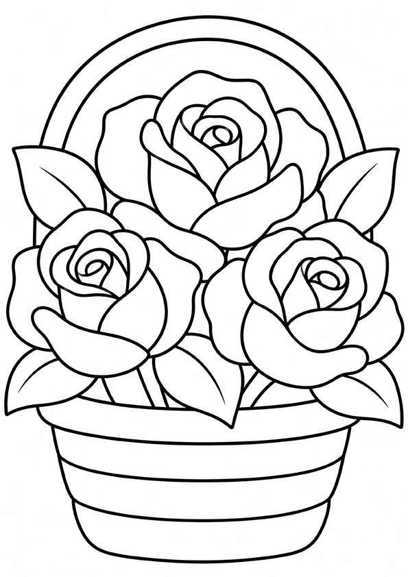Roses In A Basket coloring page