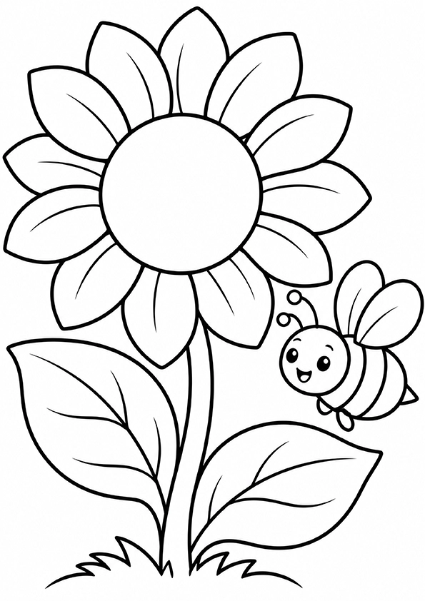 Sunflower And Bumblebee coloring page